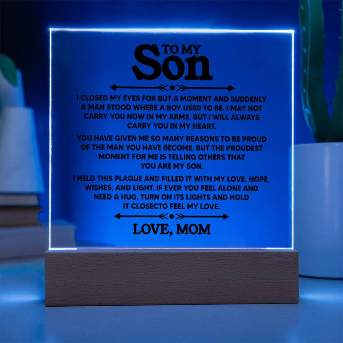 Verlichte Acryl Plaque voor Zoon, van Moeder - Laat dit tijdloze cadeau zijn wereld verlichten, net zoals hij die van jou verlicht - huishoudmeester