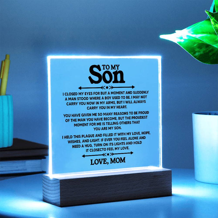 Verlichte Acryl Plaque voor Zoon, van Moeder - Laat dit tijdloze cadeau zijn wereld verlichten, net zoals hij die van jou verlicht - huishoudmeester