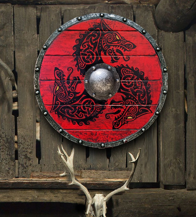 Authentiek Viking Schild - versierd met gedetailleerd leer en metalen accenten - inclusief leren handvat - huishoudmeester