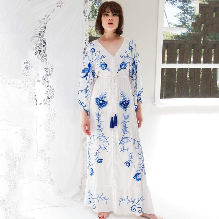 Boho Maxi Jurk - flatterende pasvorm - levendige bloemenprint - veelzijdige styling - huishoudmeester