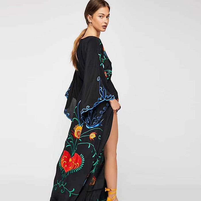 Boho Maxi Jurk - flatterende pasvorm - levendige bloemenprint - veelzijdige styling - huishoudmeester