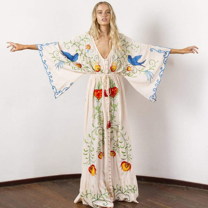 Boho Maxi Jurk - flatterende pasvorm - levendige bloemenprint - veelzijdige styling - huishoudmeester