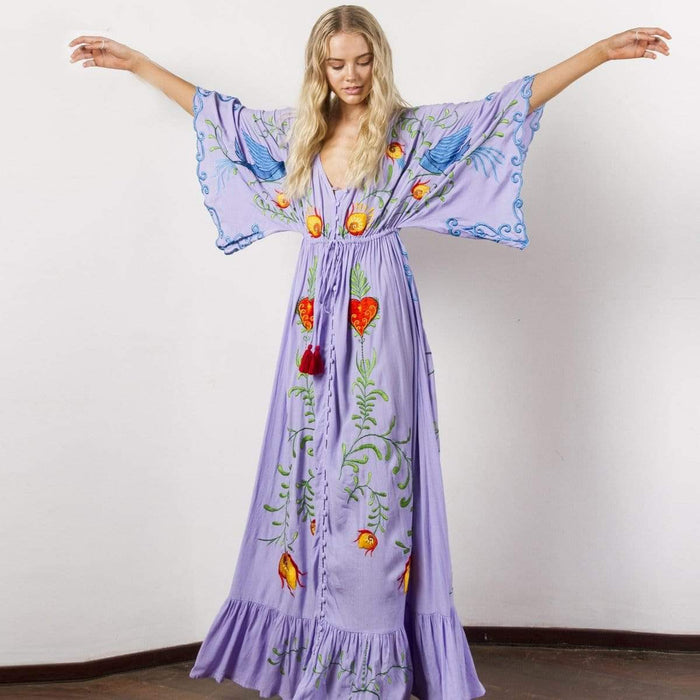 Boho Maxi Jurk - flatterende pasvorm - levendige bloemenprint - veelzijdige styling - huishoudmeester