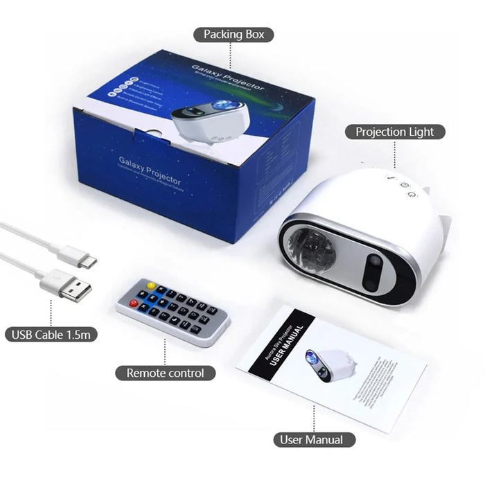 3-in-1 Galaxy projector - rustgevende witte ruis - bluetooth en Ritmemodus - huishoudmeester