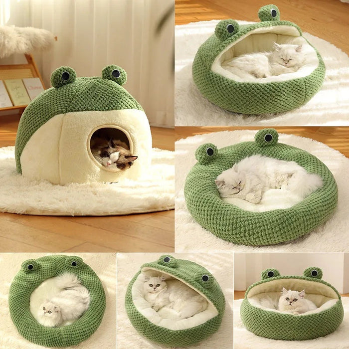 Ultiem Dieren bed voor Katten en Kleine Honden - perfect voor koud weer - schattig, zacht en warm bed met kikkerontwerp - huishoudmeester