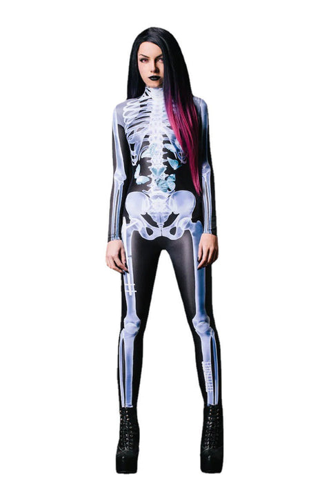 Bodysuit - flatterend silhouet - gedetailleerde skeletprint - hoogwaardige Italiaanse Lycra-stof en handige verborgen rits - Halloween - huishoudmeester