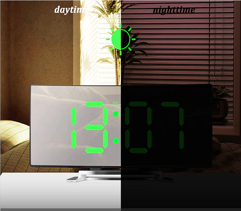 LED Klok - moderne klok met een gebogen LED-display - heldere en gemakkelijke afleesbaarheid - dag/nachtmodus met verstelbare helderheid - huishoudmeester