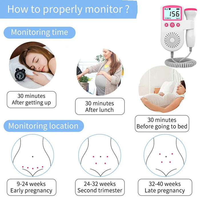 Baby hartslag - LCD-display - 3MHz - Zwangerschapshartslagmonitor - Sonar Stethoscoop