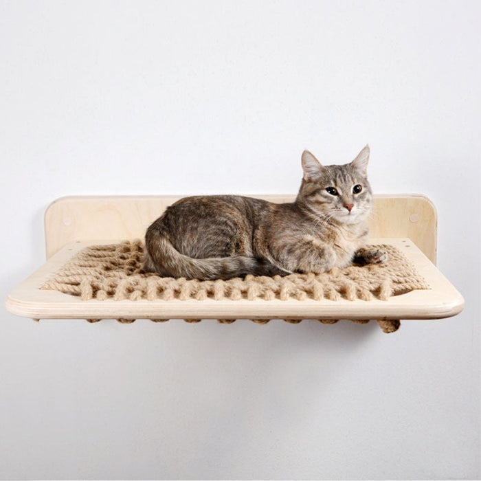 Wandplank voor Kattenlounge - ruimtebesparend - premium hout en sisal - stijlvol en stevig - huishoudmeester