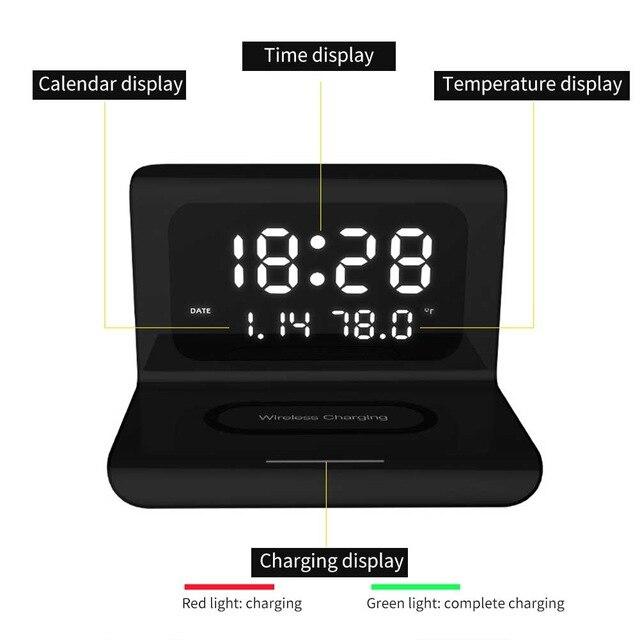 Draadloze Oplader Digitale Wekker - laadt Qi-compatibele apparaten moeiteloos op - multifunctioneel display - huishoudmeester