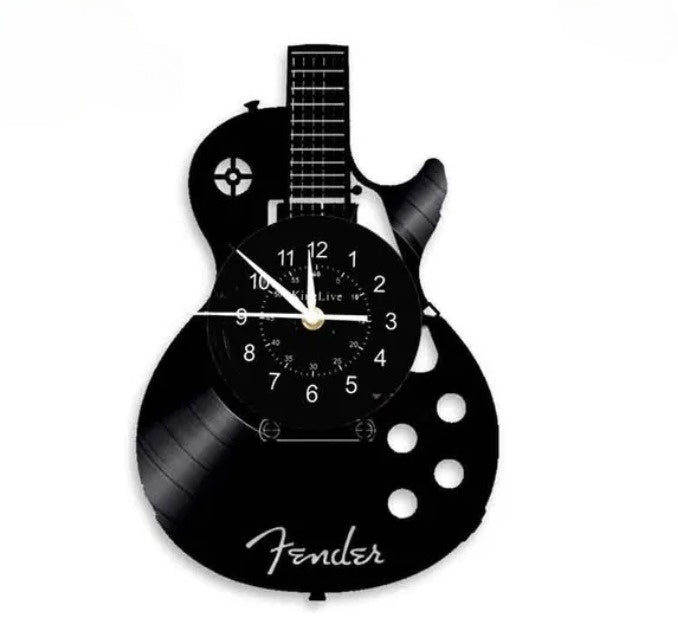 Gitaar Vinyl Platen Wandklok - diameter 30cm - met/zonder LED verlichting - huishoudmeester