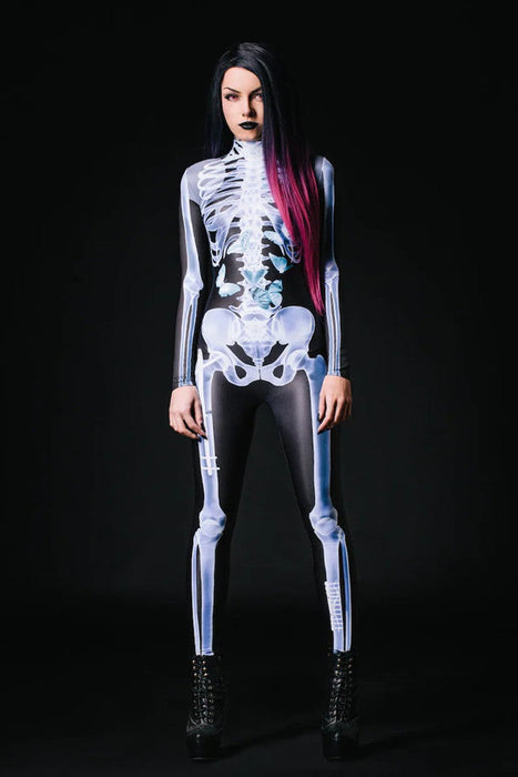 Bodysuit - flatterend silhouet - gedetailleerde skeletprint - hoogwaardige Italiaanse Lycra-stof en handige verborgen rits - Halloween - huishoudmeester